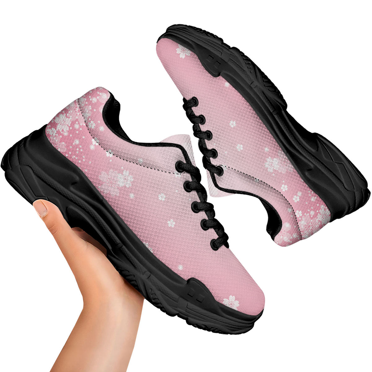 Sparkle Floral Print Black Chunky Shoes-grizzshop