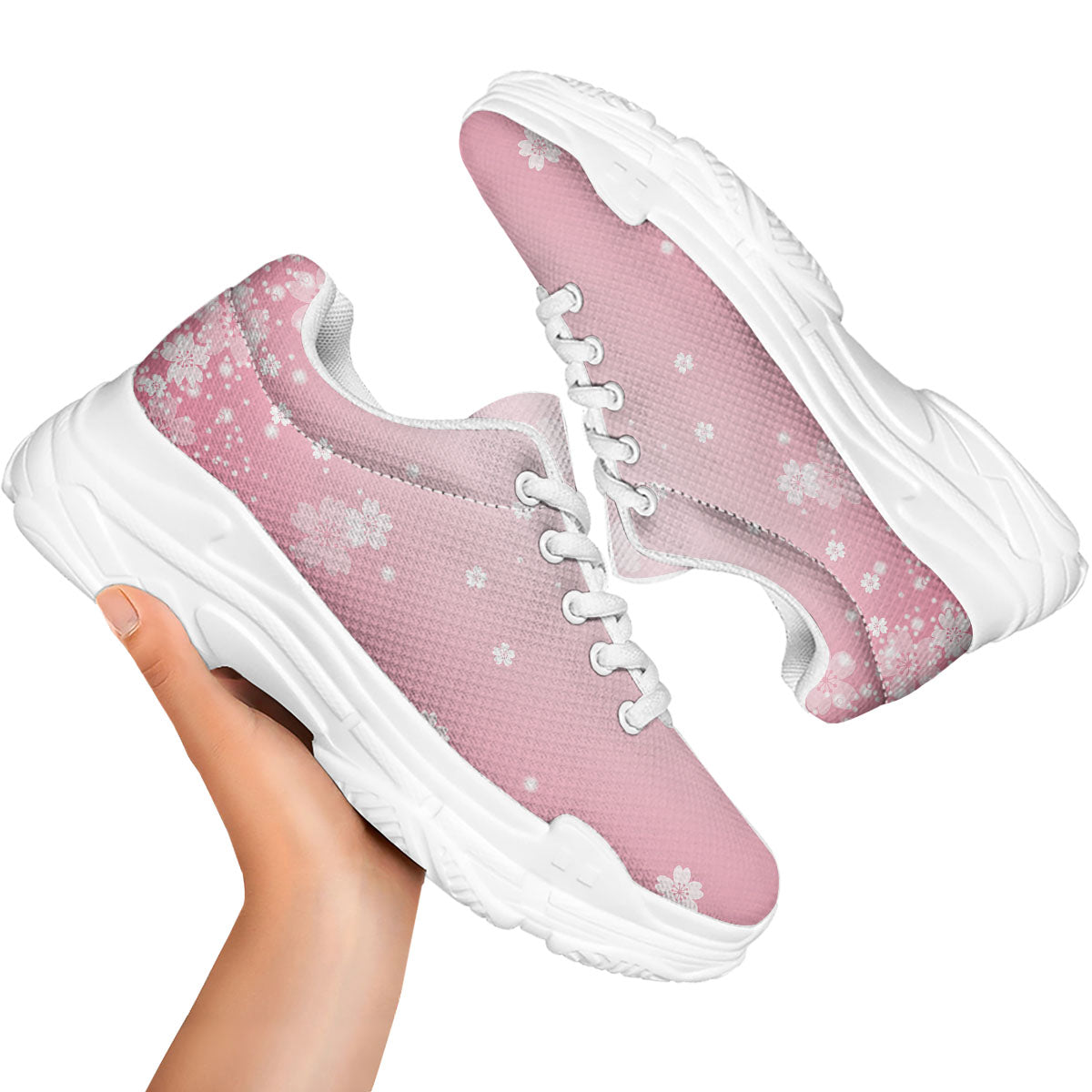 Sparkle Floral Print White Chunky Shoes-grizzshop
