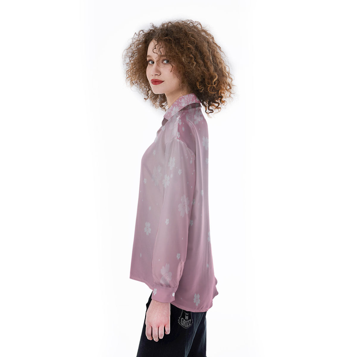 Sparkle Floral Print Women's Long Sleeve Shirts-grizzshop