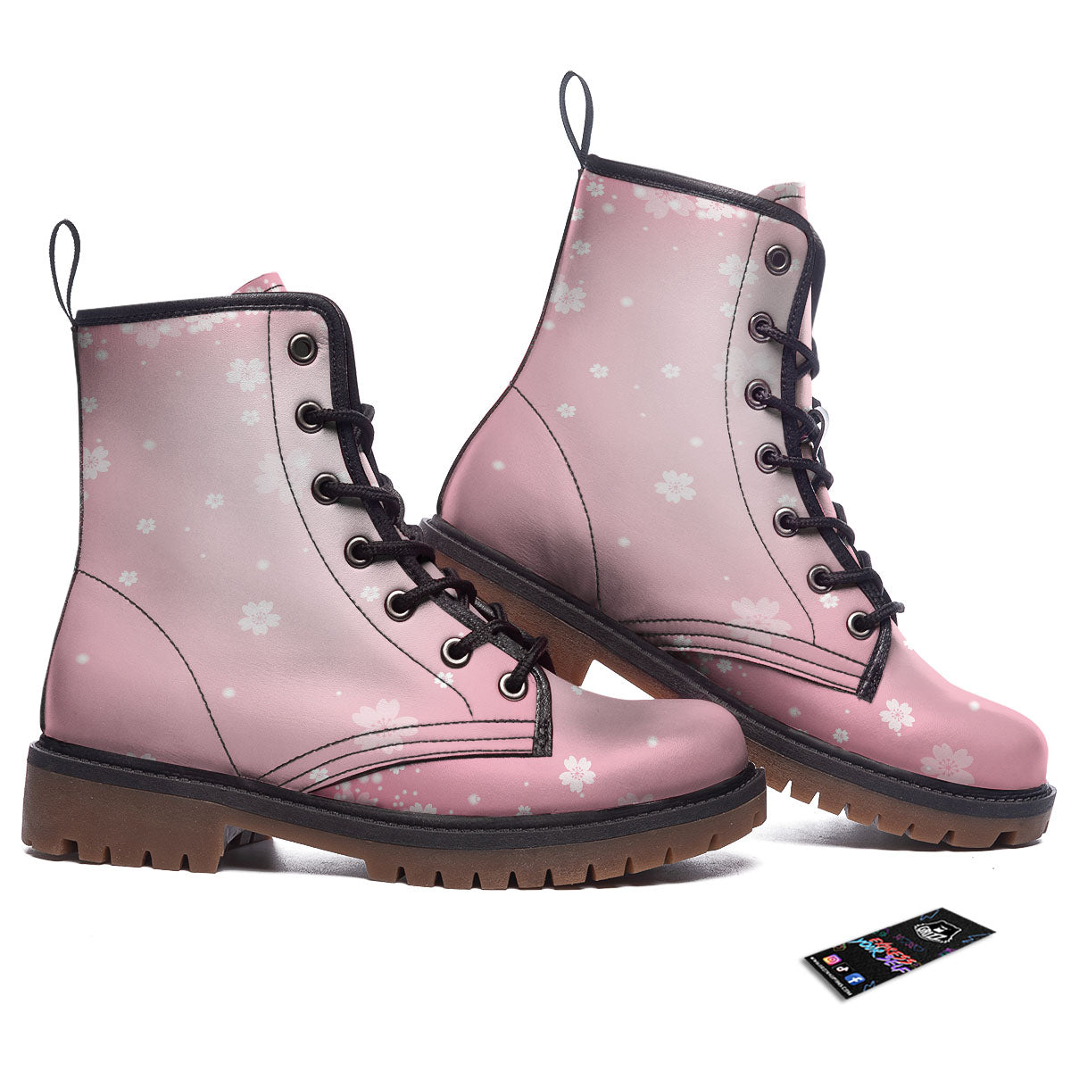 Sparkle Floral Print Work Boots-grizzshop