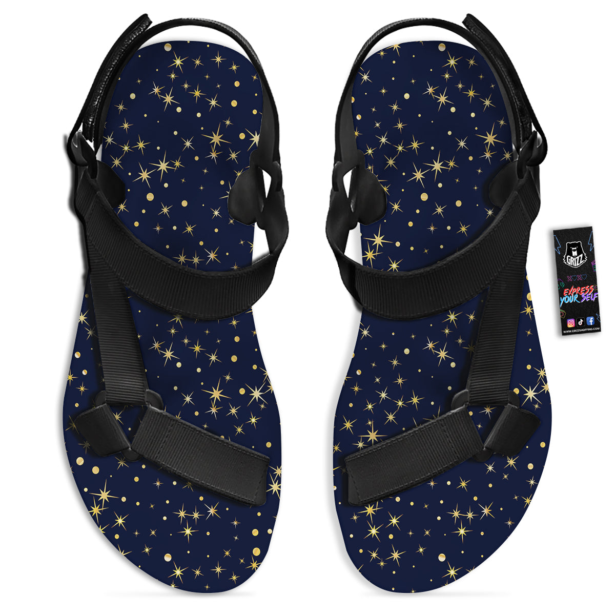 Sparkle Shiny Print Pattern Black Open Toe Sandals-grizzshop