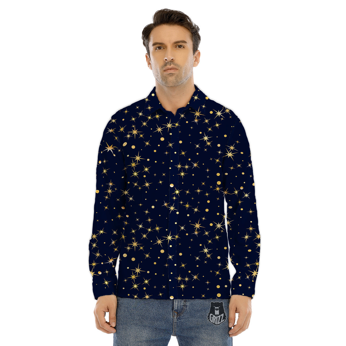 Sparkle Shiny Print Pattern Men's Dress Shirts-grizzshop