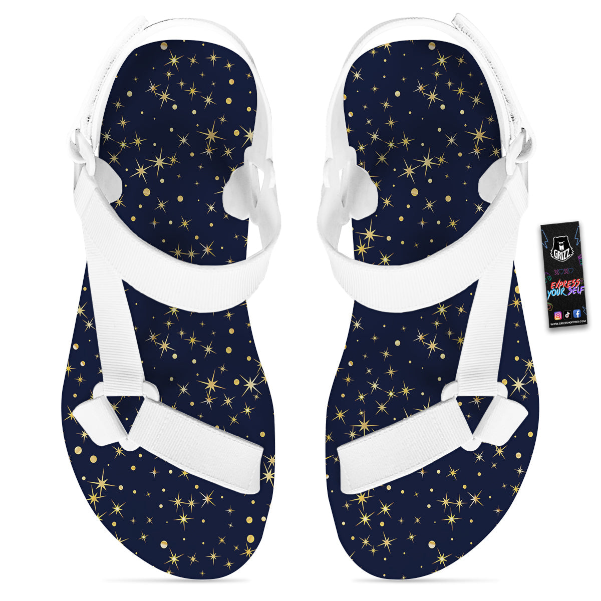 Sparkle Shiny Print Pattern White Open Toe Sandals-grizzshop