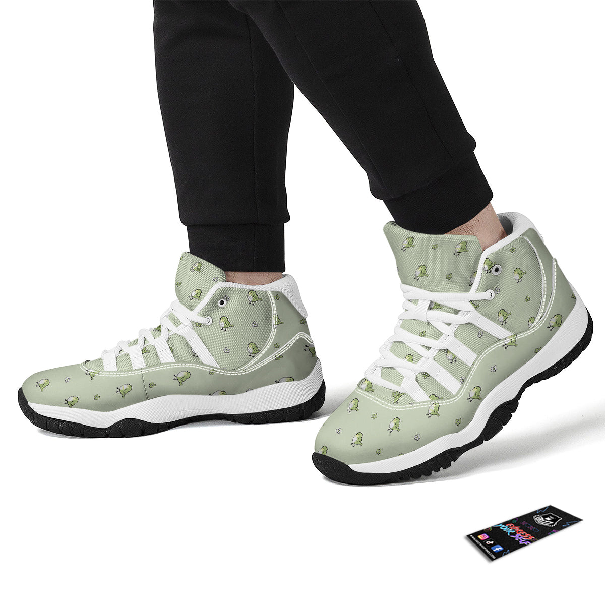 Sparrow And Green Print Pattern White Bball Shoes-grizzshop