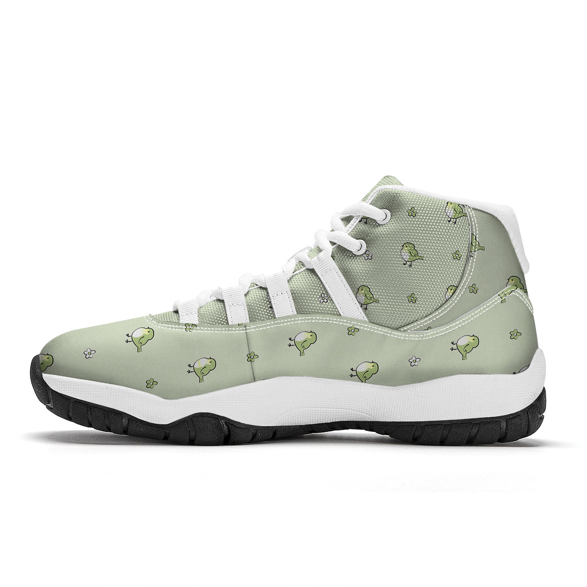 Sparrow And Green Print Pattern White Bball Shoes-grizzshop