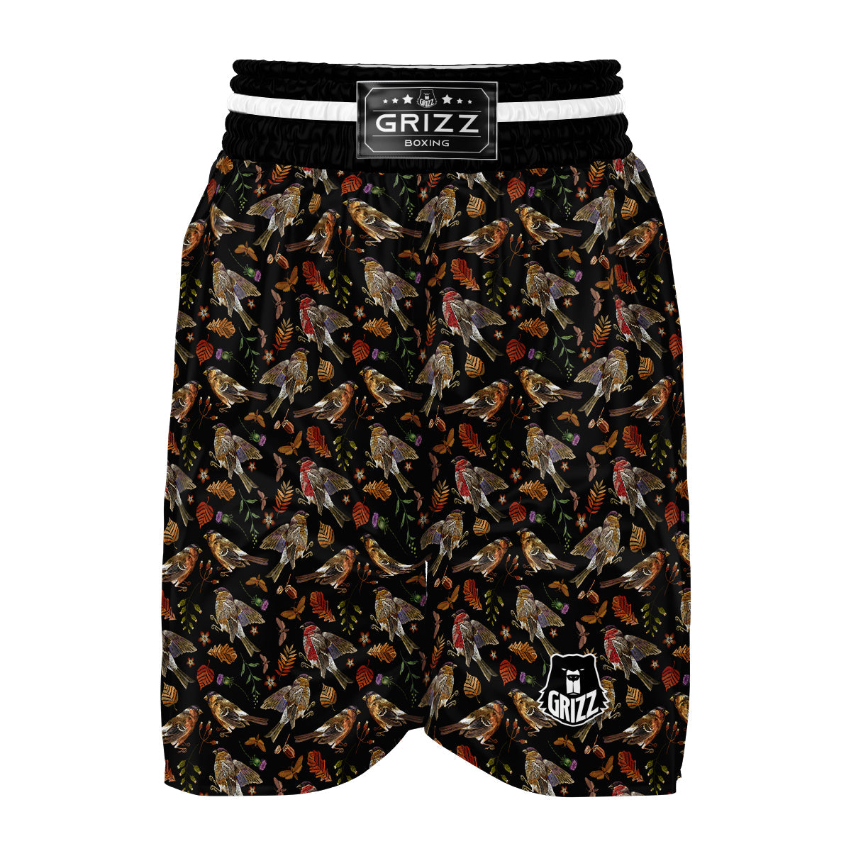 Sparrow Embroidery Print Pattern Boxing Shorts-grizzshop