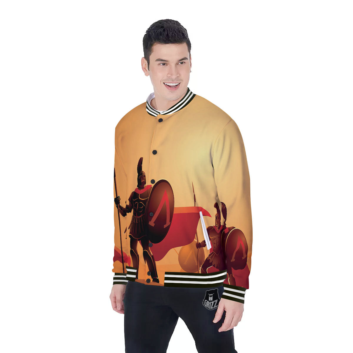 Spartan Ancient Print Baseball Jacket-grizzshop