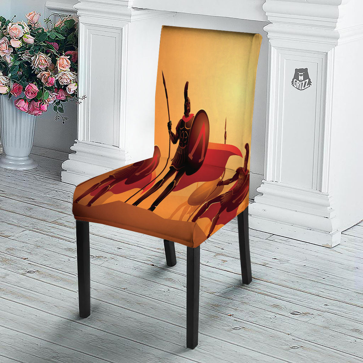 Spartan Ancient Print Dining Chair Slipcover-grizzshop