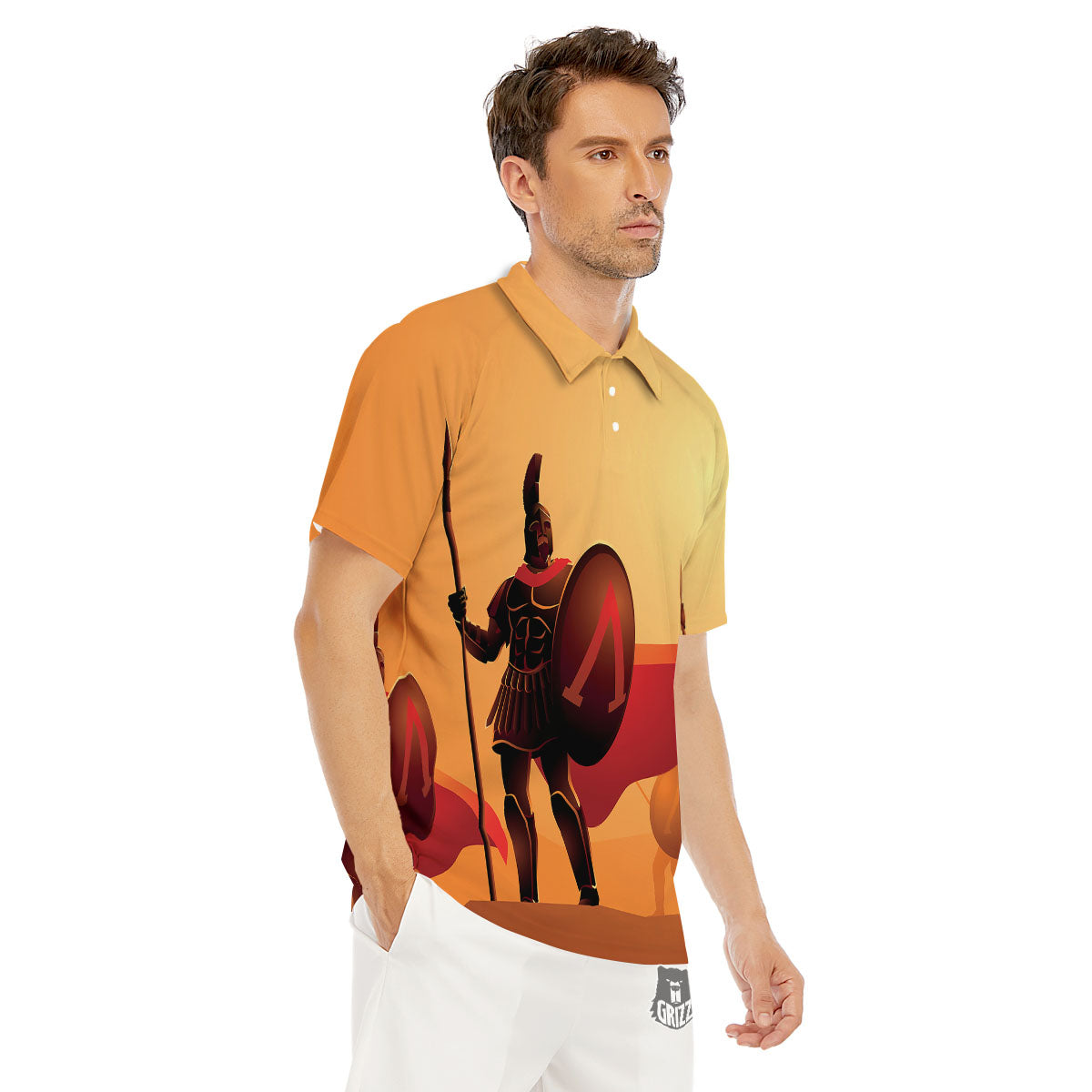 Spartan Ancient Print Men's Golf Shirts-grizzshop
