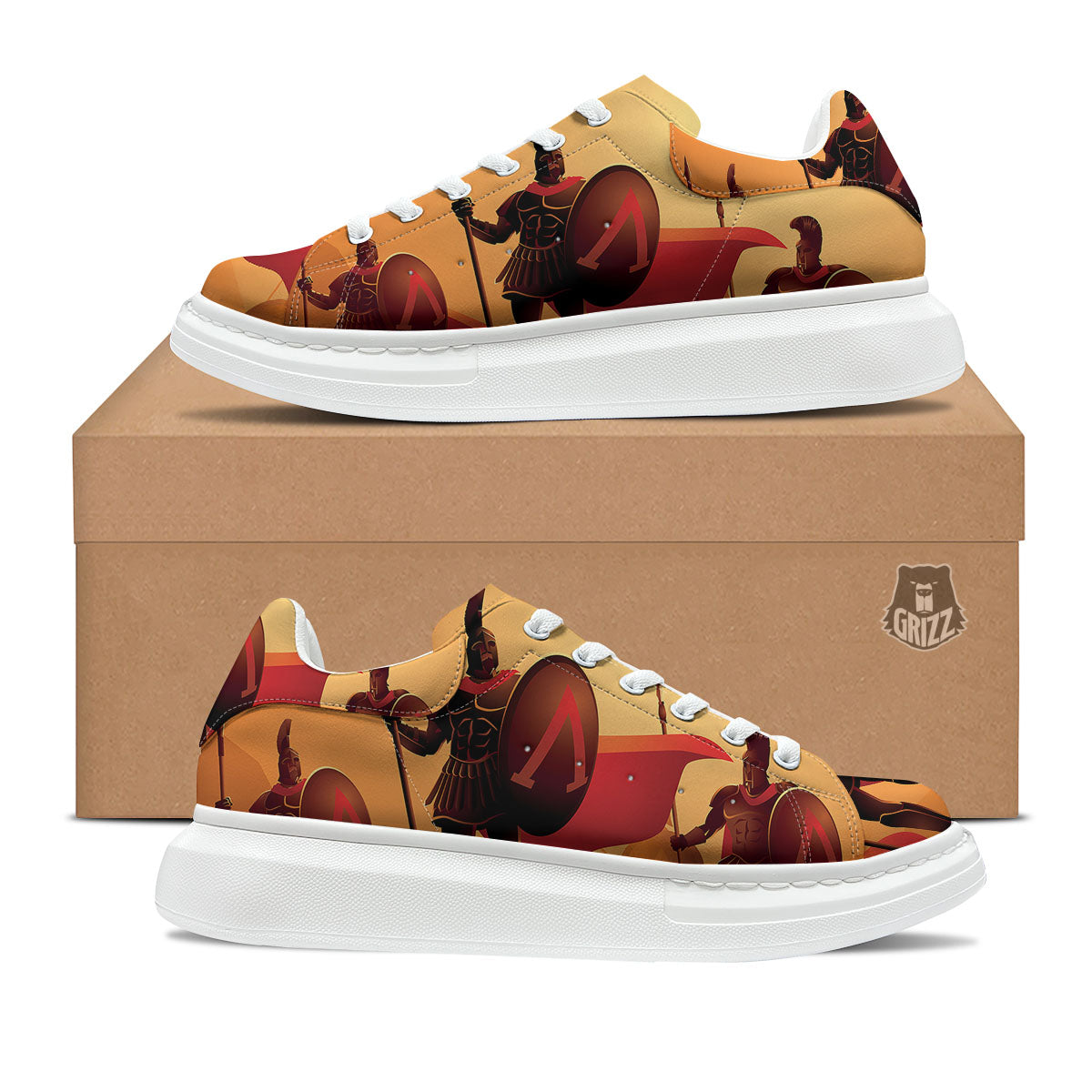 Spartan Ancient Print Platform Shoes-grizzshop
