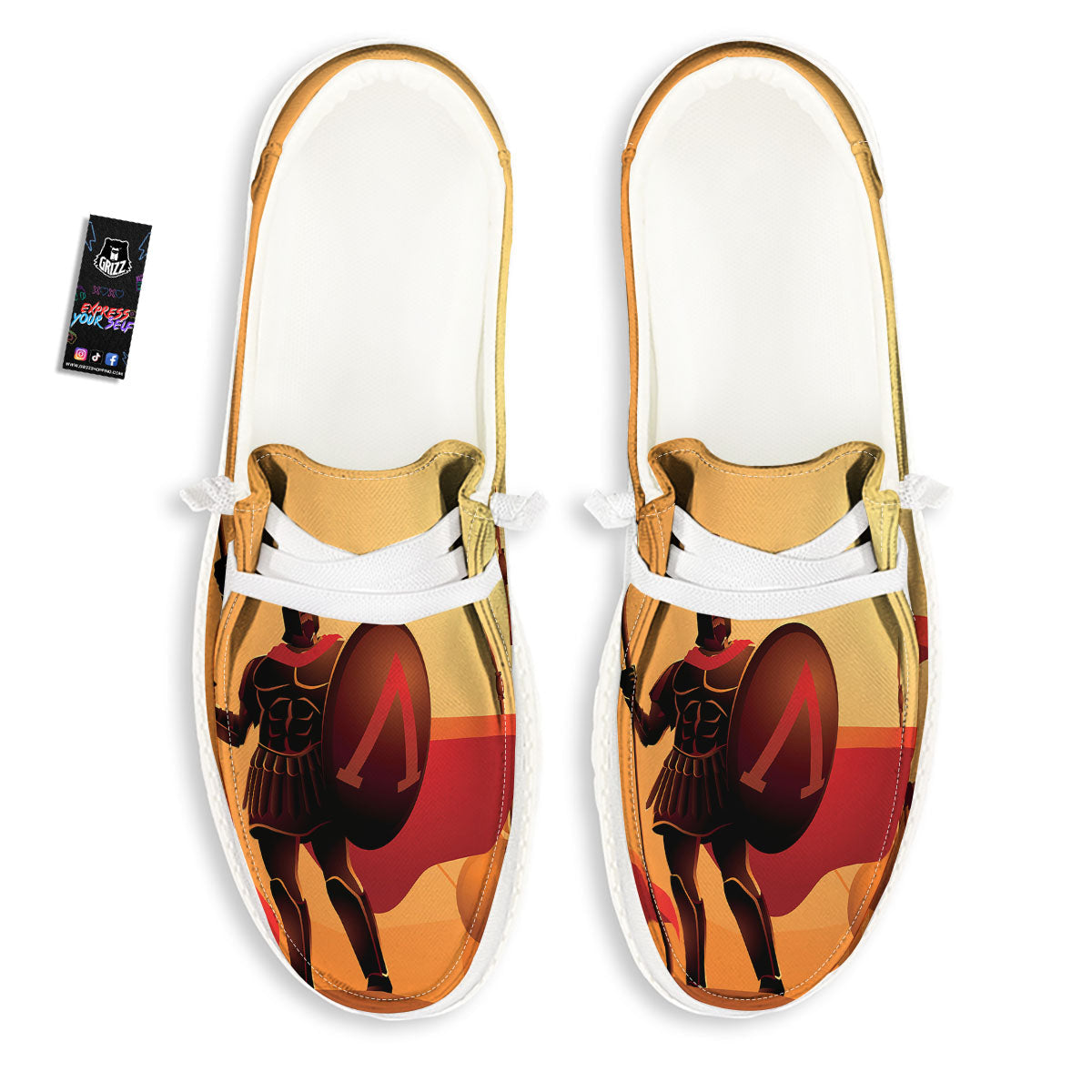 Spartan Ancient Print White Loafers-grizzshop