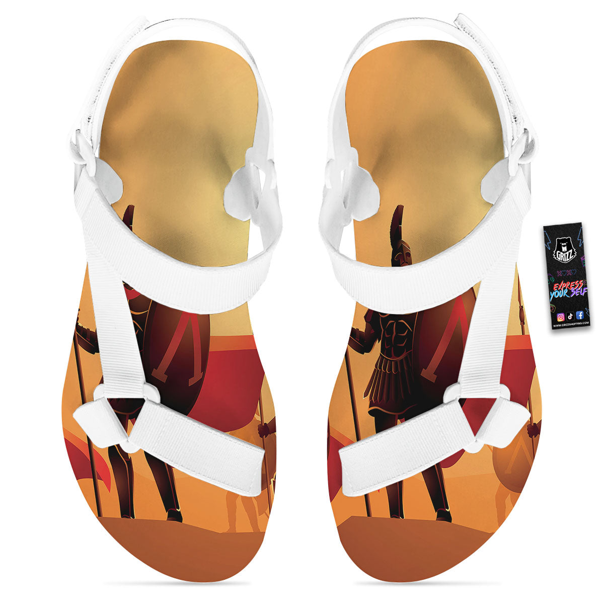 Spartan Ancient Print White Open Toe Sandals-grizzshop