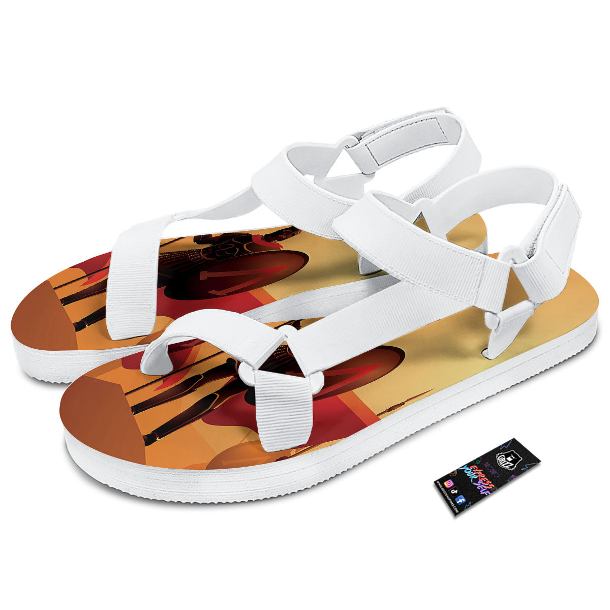 Spartan Ancient Print White Open Toe Sandals-grizzshop