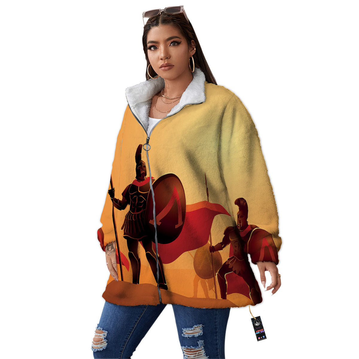 Spartan Ancient Print Women's Sherpa Jacket-grizzshop