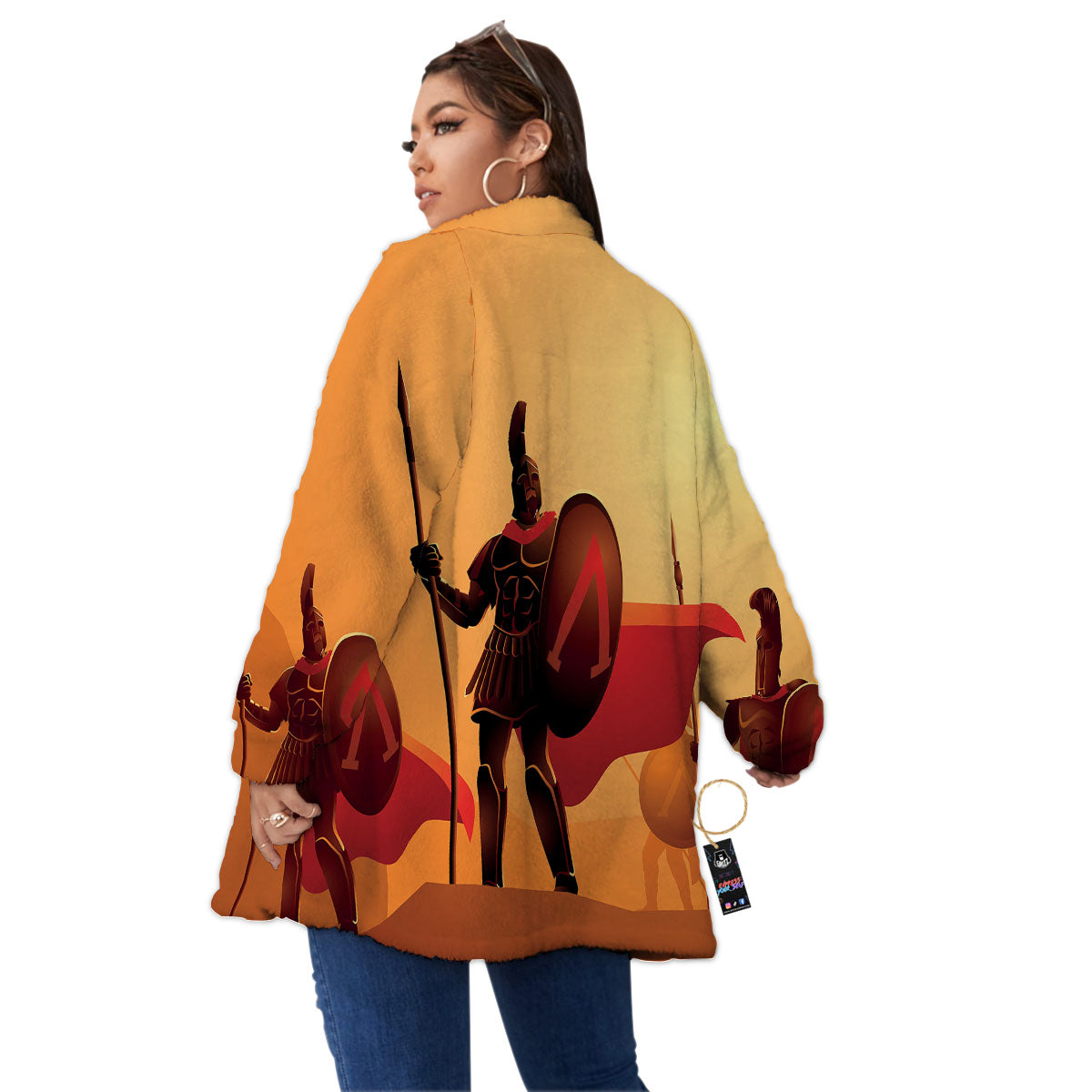 Spartan Ancient Print Women's Sherpa Jacket-grizzshop