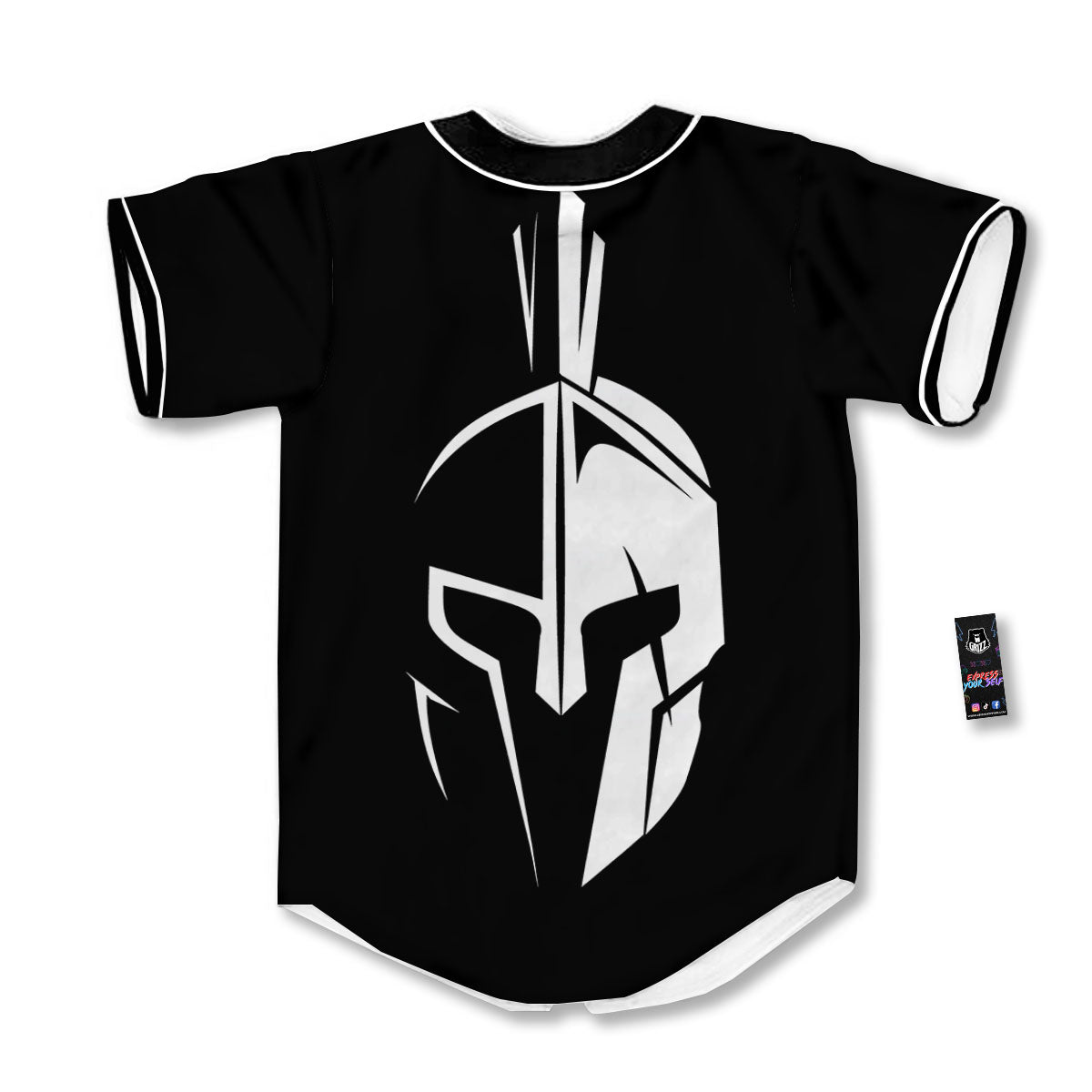 Spartan Helmet White And Black Print Baseball Jersey-grizzshop