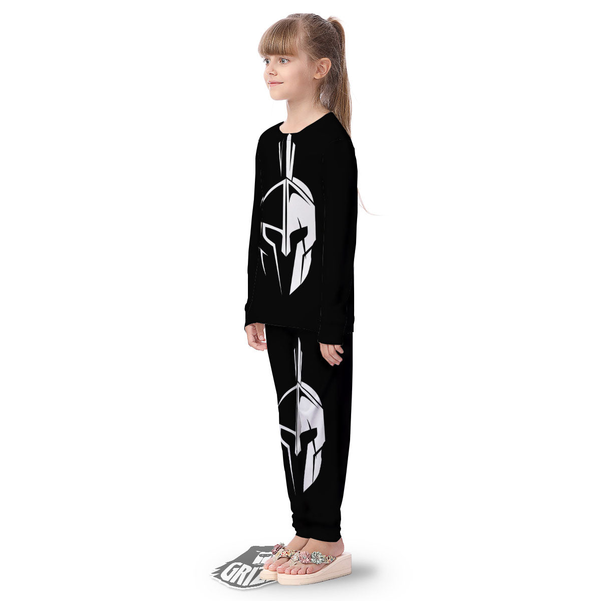 Spartan Helmet White And Black Print Kid's Pajamas-grizzshop