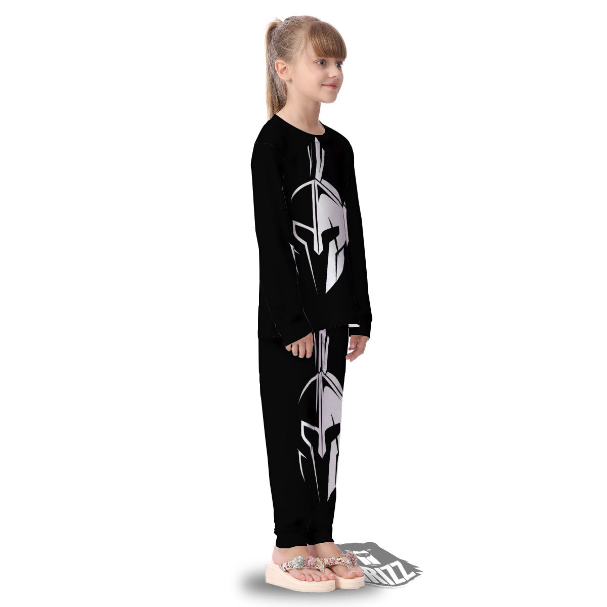 Spartan Helmet White And Black Print Kid's Pajamas-grizzshop