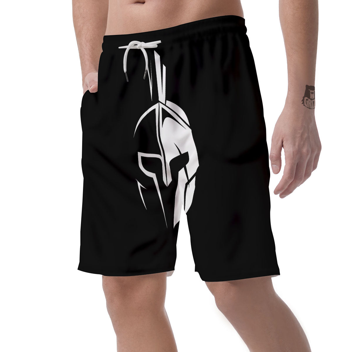 Spartan Helmet White And Black Print Men's Shorts-grizzshop