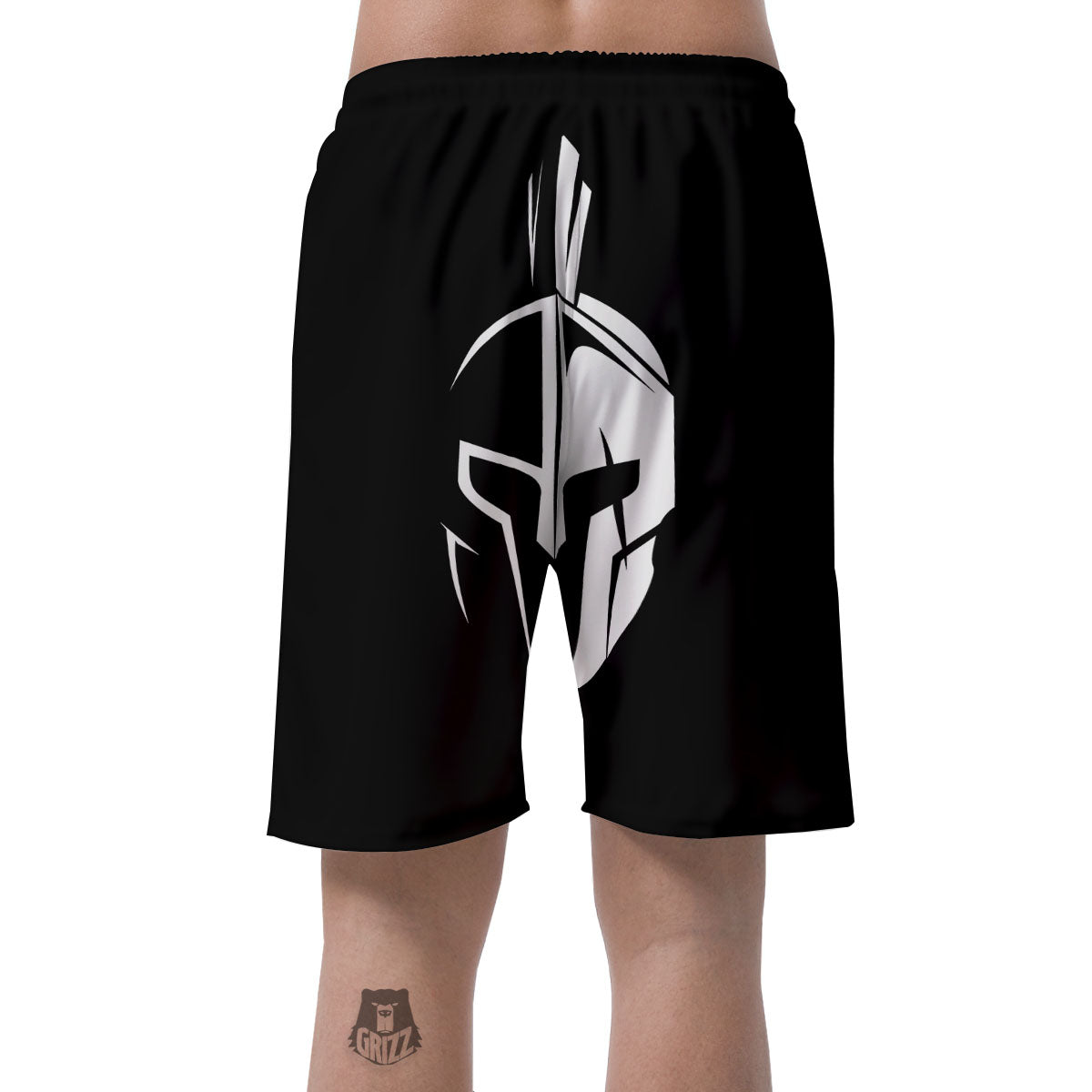 Spartan Helmet White And Black Print Men's Shorts-grizzshop