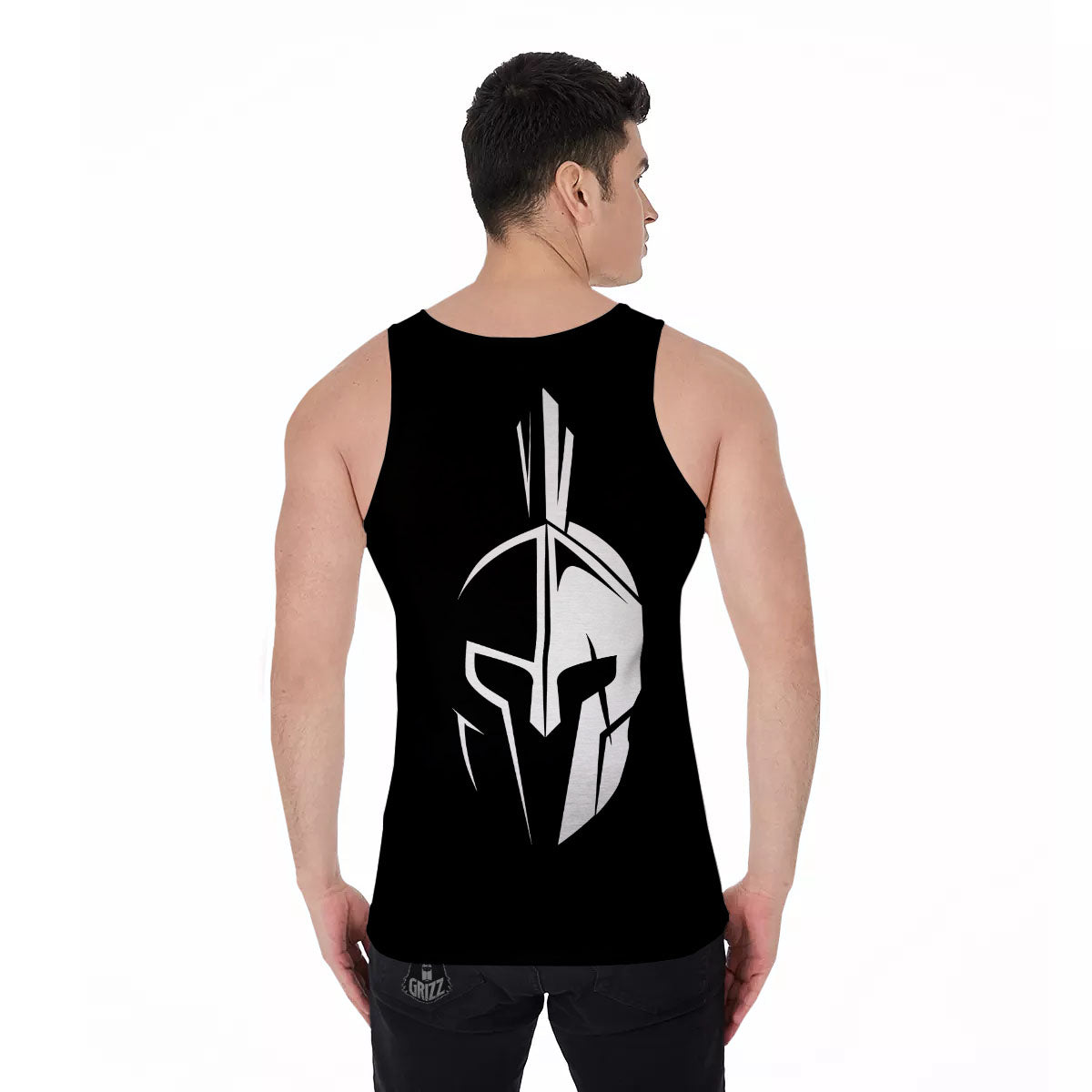 Spartan Helmet White And Black Print Men's Tank Top-grizzshop
