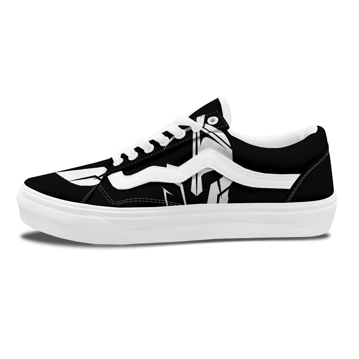Spartan Helmet White And Black Print Skate Shoes-grizzshop