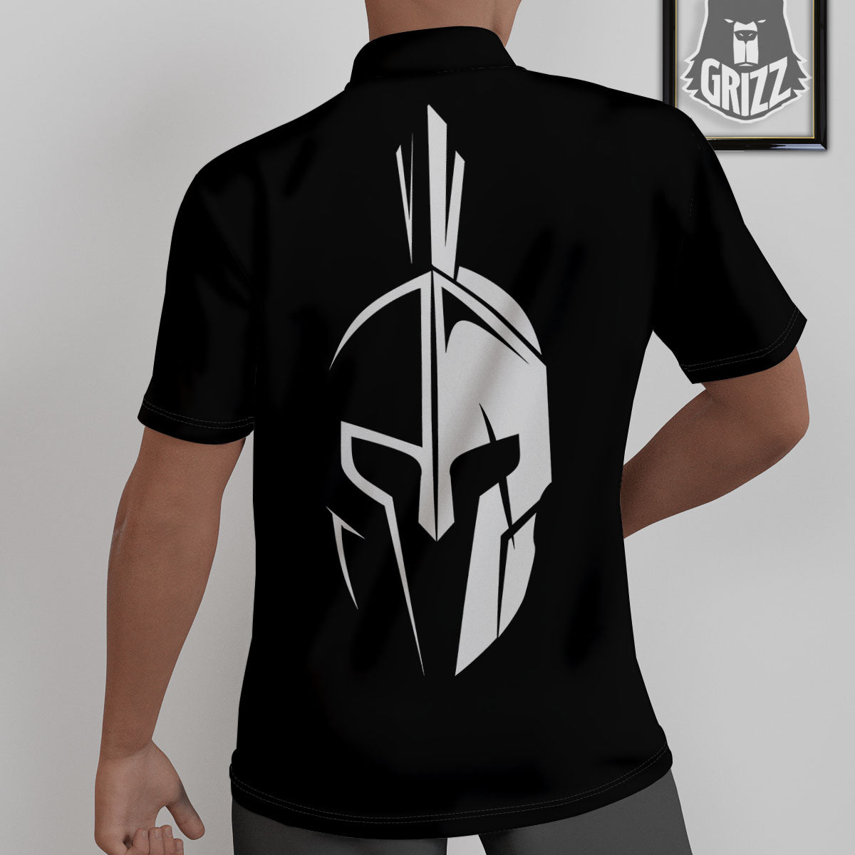 Spartan Helmet White And Black Print Untucked Shirts-grizzshop