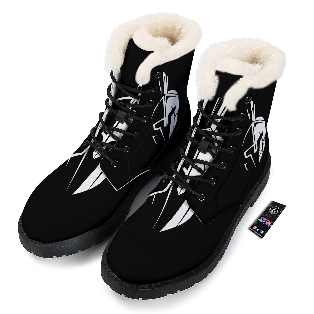 Spartan Helmet White And Black Print Winter Boots-grizzshop