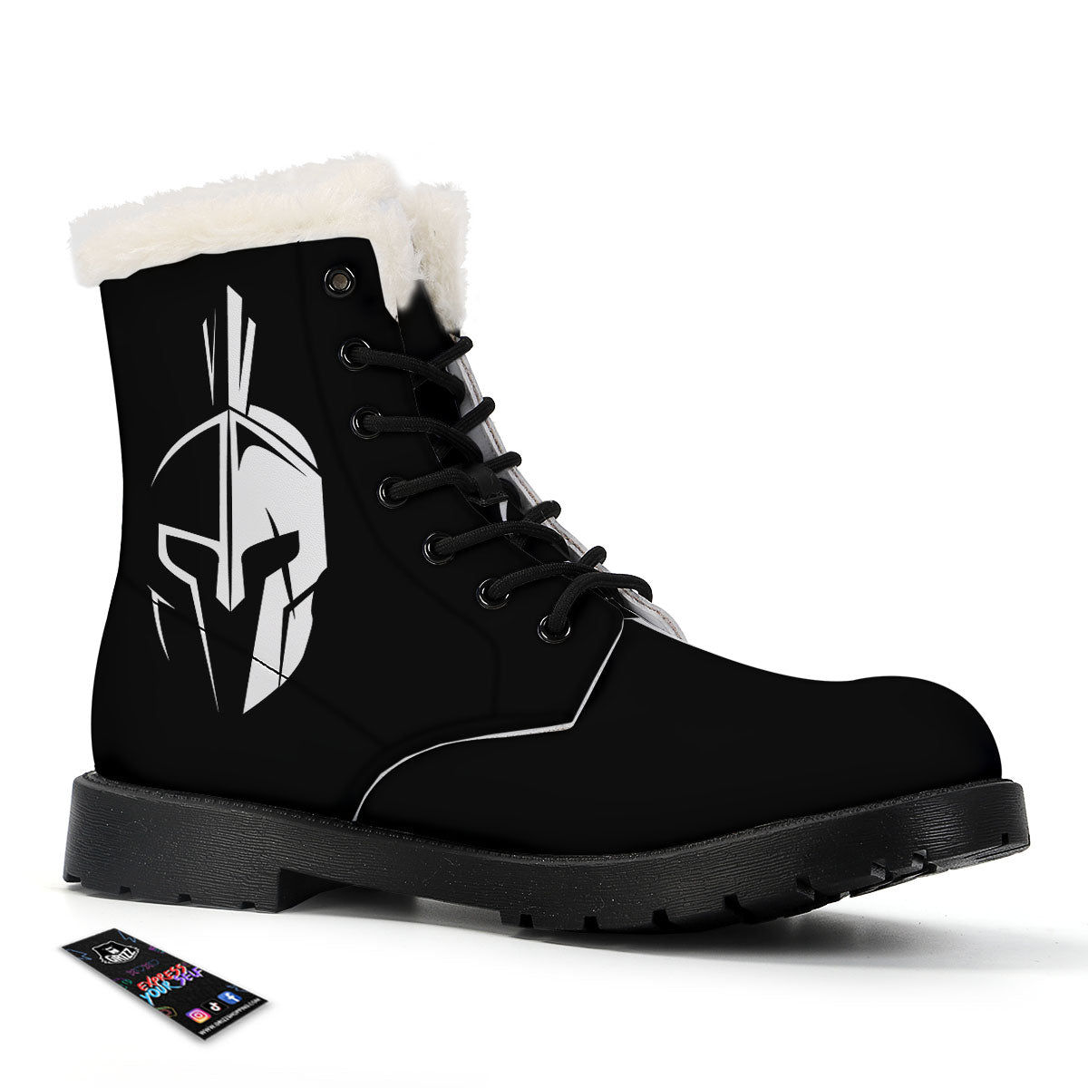 Spartan Helmet White And Black Print Winter Boots-grizzshop