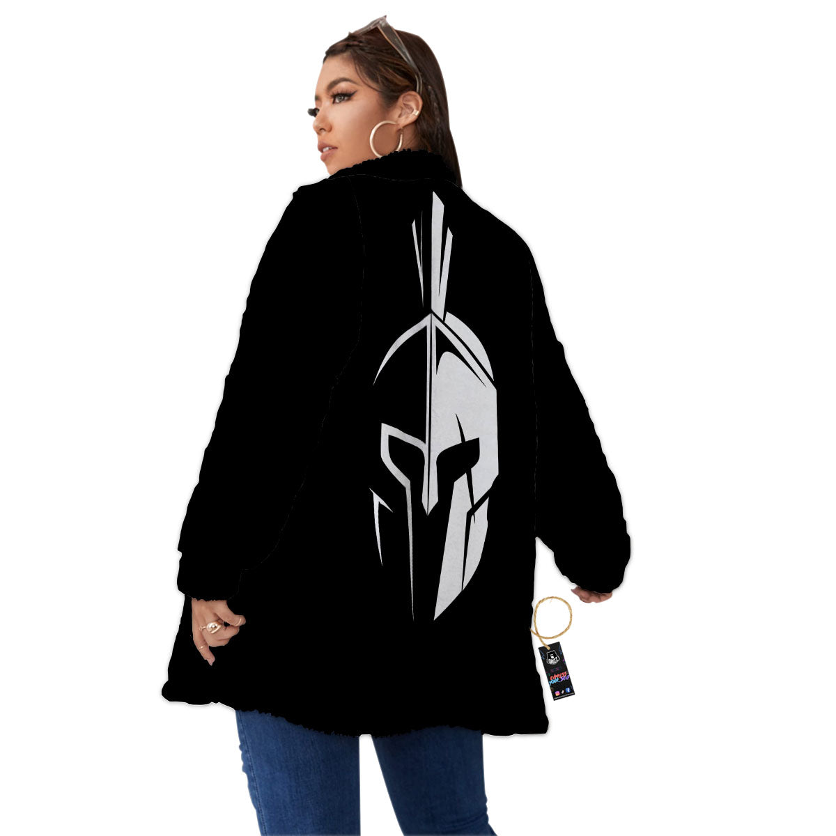 Spartan Helmet White And Black Print Women's Sherpa Jacket-grizzshop