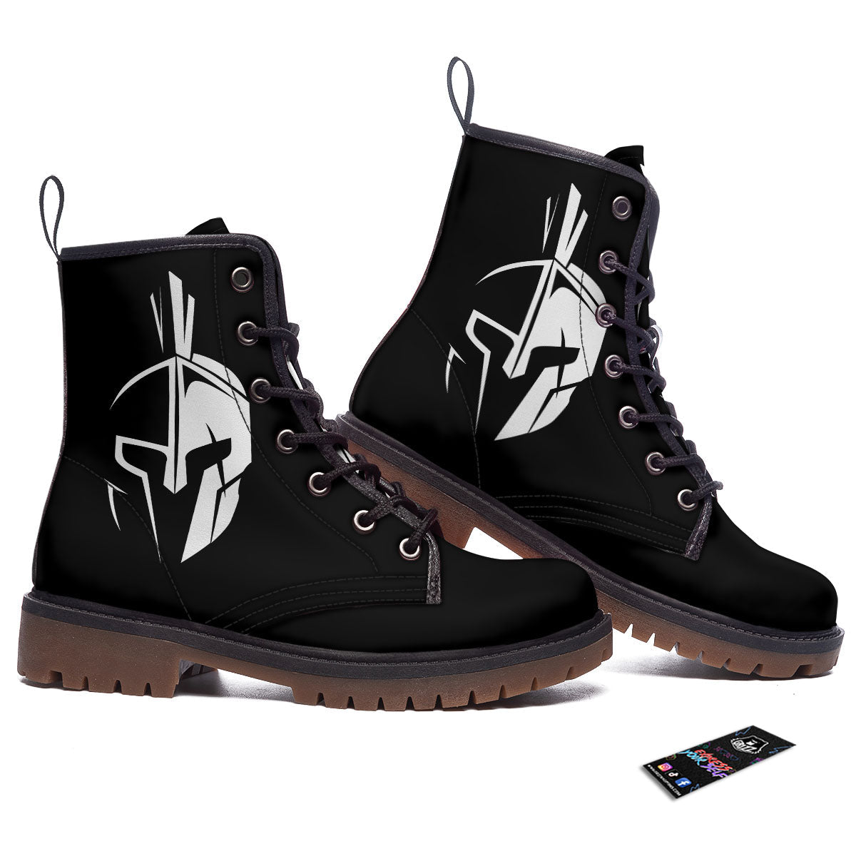 Spartan Helmet White And Black Print Work Boots-grizzshop