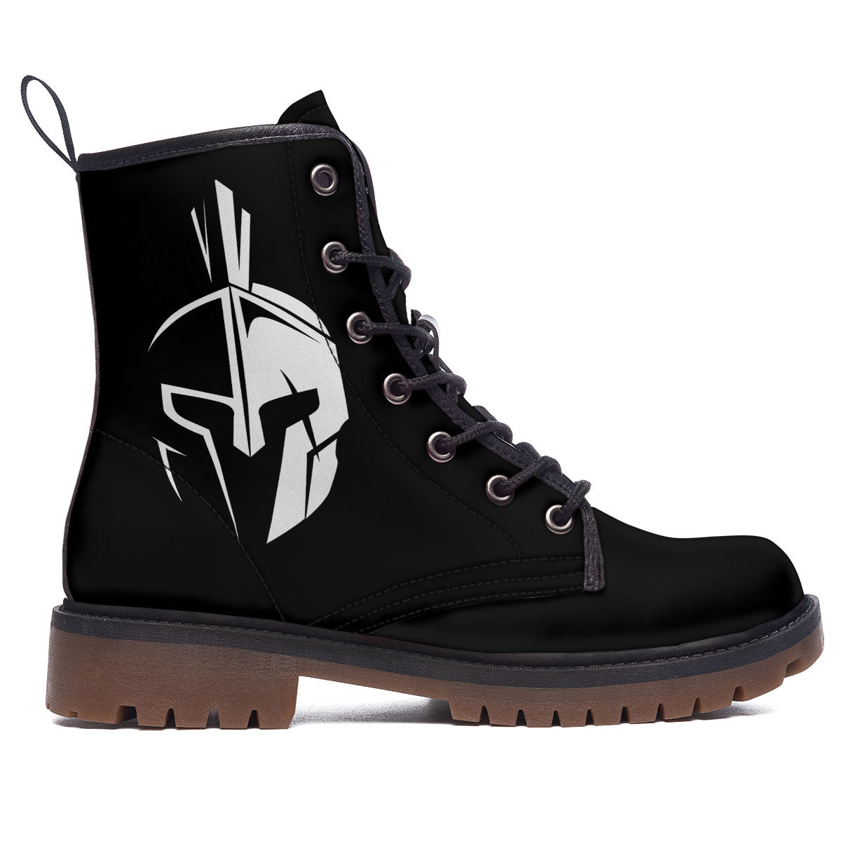 Spartan Helmet White And Black Print Work Boots-grizzshop