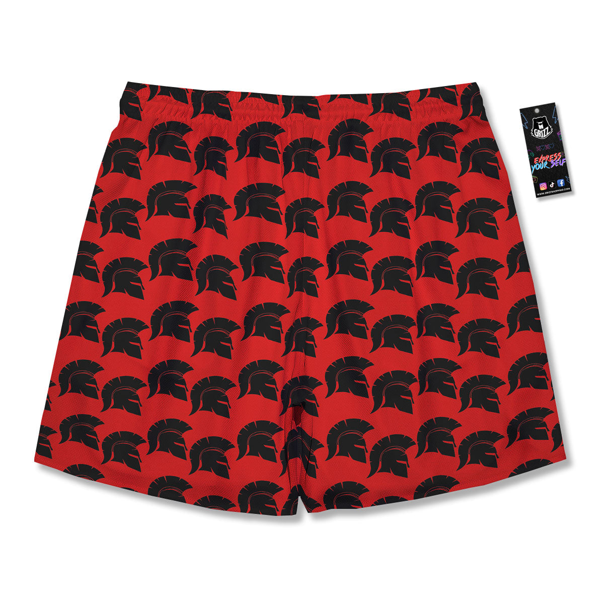 Spartan Red And Black Print Pattern Men's Running Shorts-grizzshop