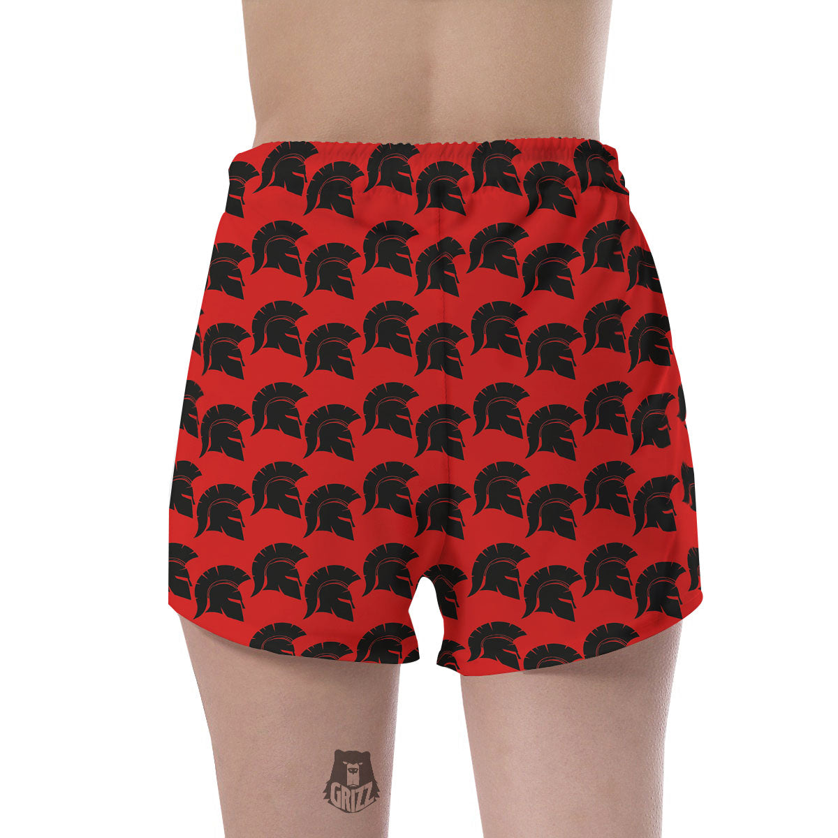 Spartan Red And Black Print Pattern Women's Shorts-grizzshop