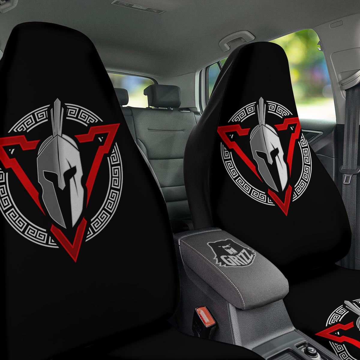 Spartan Red And White Print Car Seat Covers-grizzshop