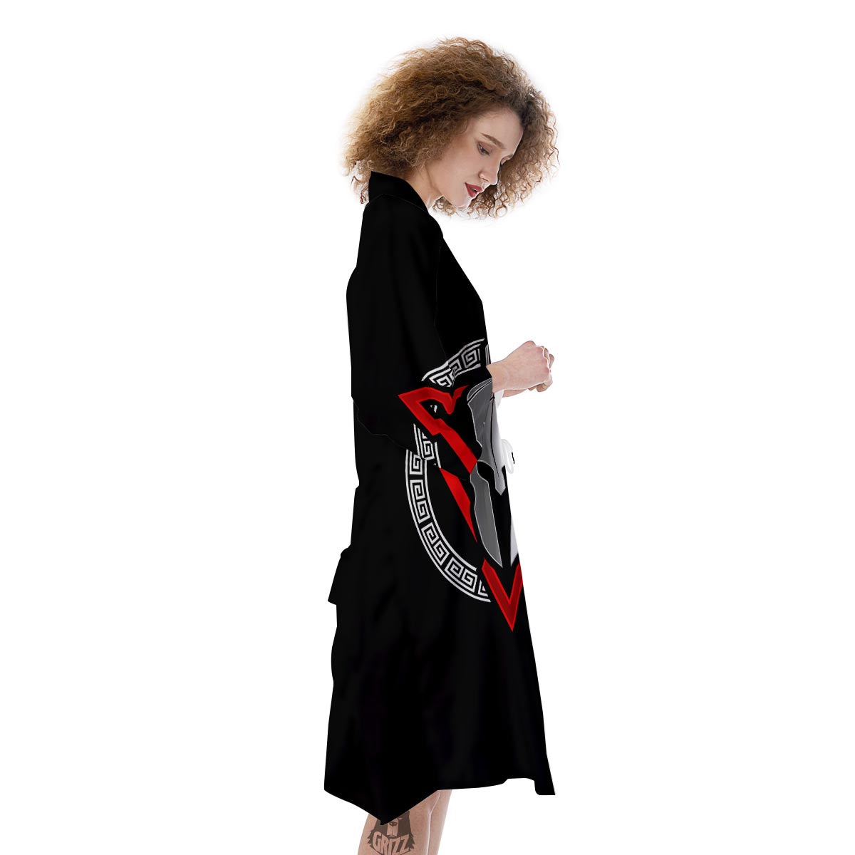 Spartan Red And White Print Kimono-grizzshop