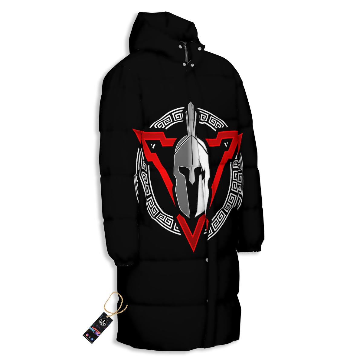 Spartan Red And White Print Long Down Jacket-grizzshop