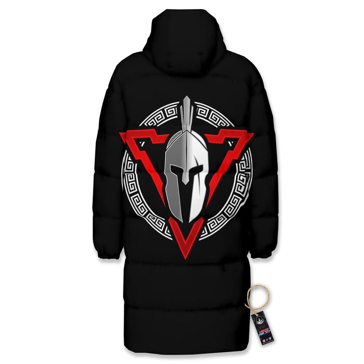 Spartan Red And White Print Long Down Jacket-grizzshop