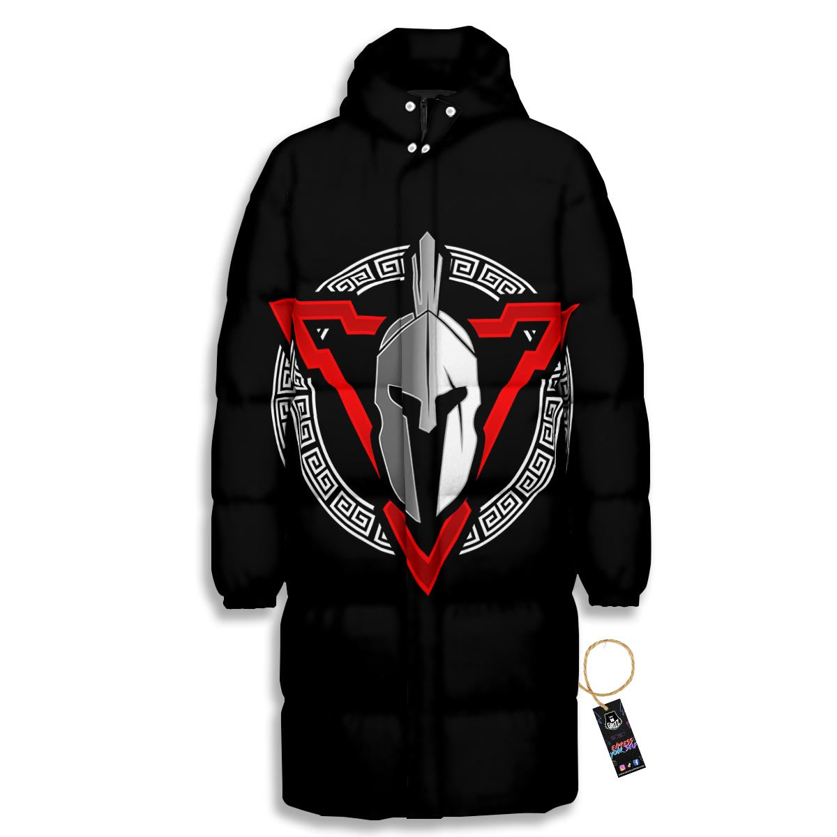 Spartan Red And White Print Long Down Jacket-grizzshop