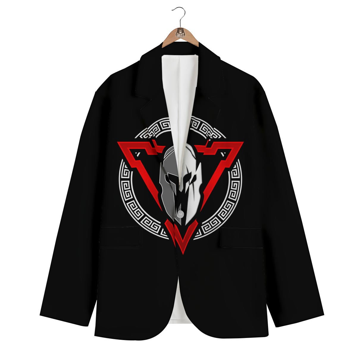 Spartan Red And White Print Men's Blazer-grizzshop