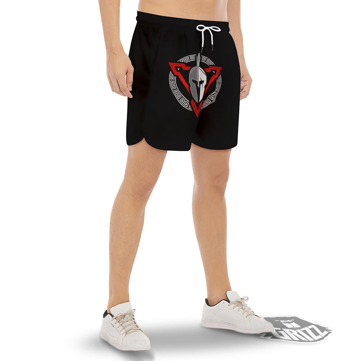 Spartan Red And White Print Men's Gym Shorts-grizzshop
