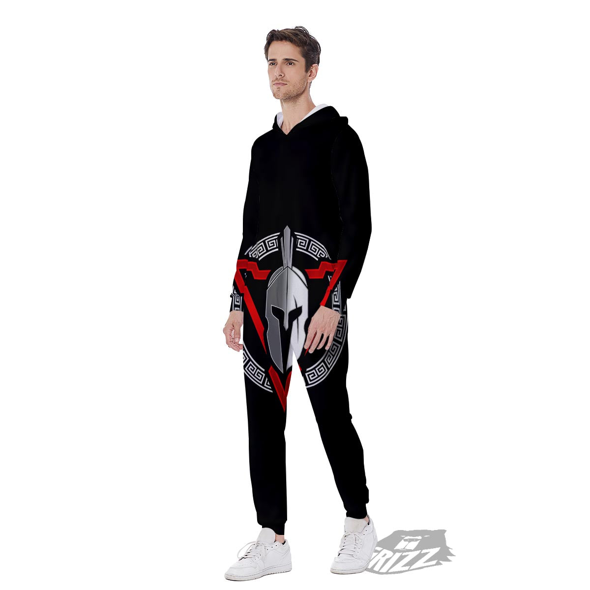Spartan Red And White Print Men's Jumpsuit-grizzshop