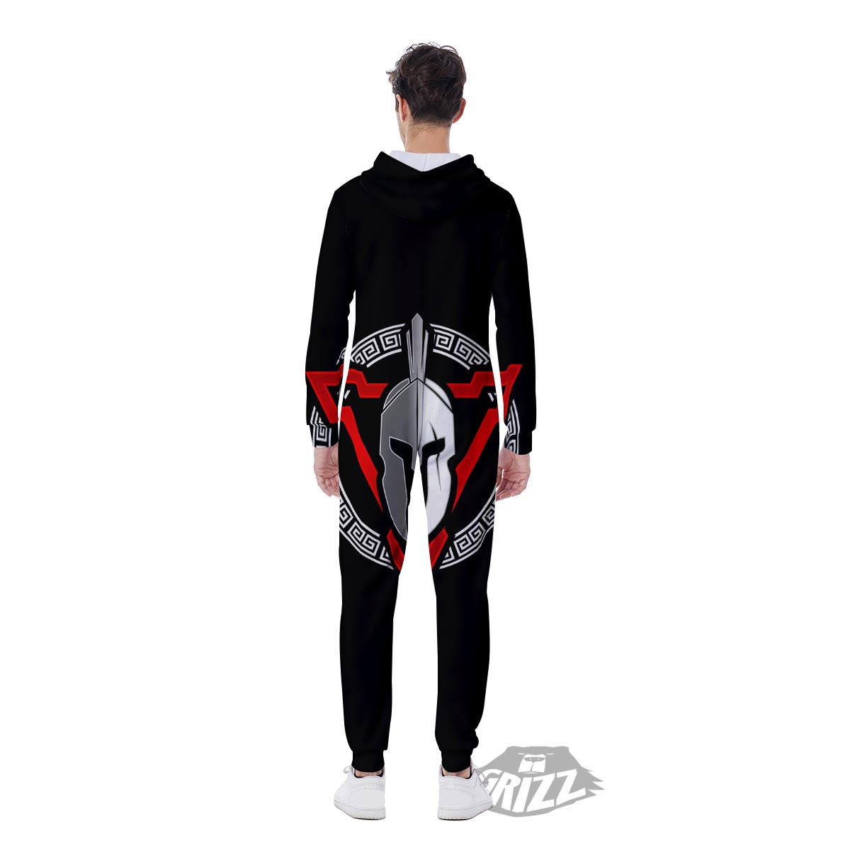 Spartan Red And White Print Men's Jumpsuit-grizzshop
