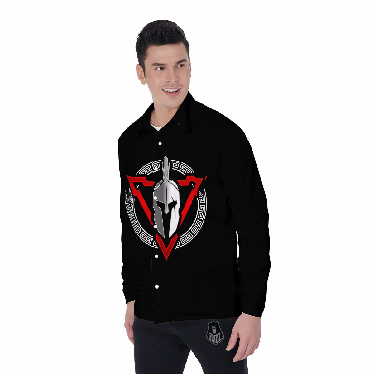 Spartan Red And White Print Men's Long Sleeve Shirts-grizzshop