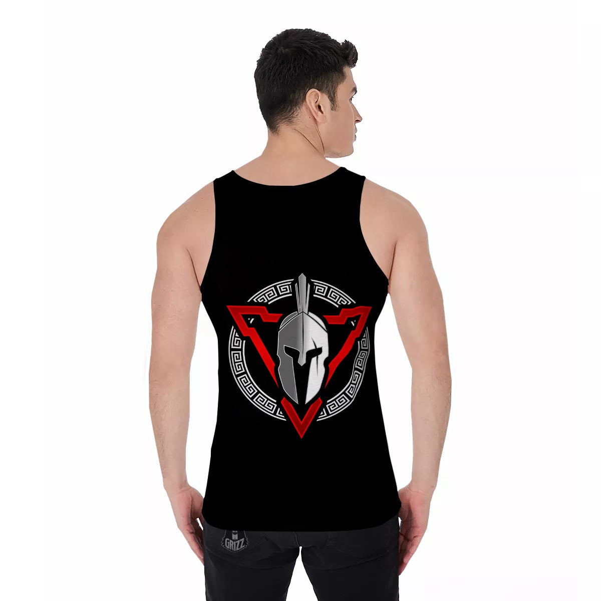 Spartan Red And White Print Men's Tank Top-grizzshop