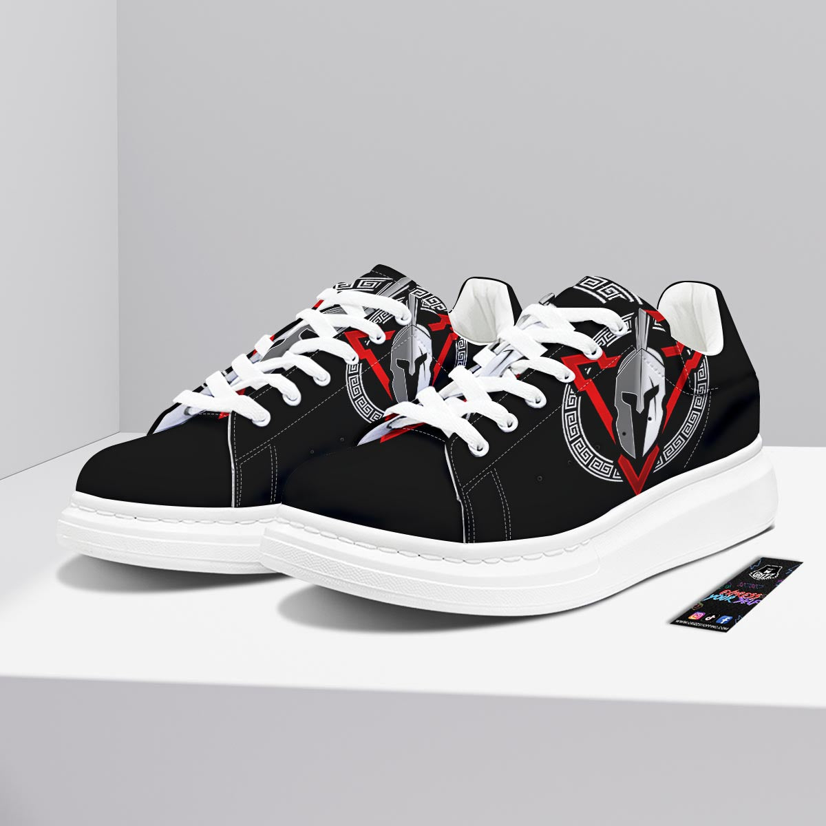 Spartan Red And White Print Platform Shoes-grizzshop