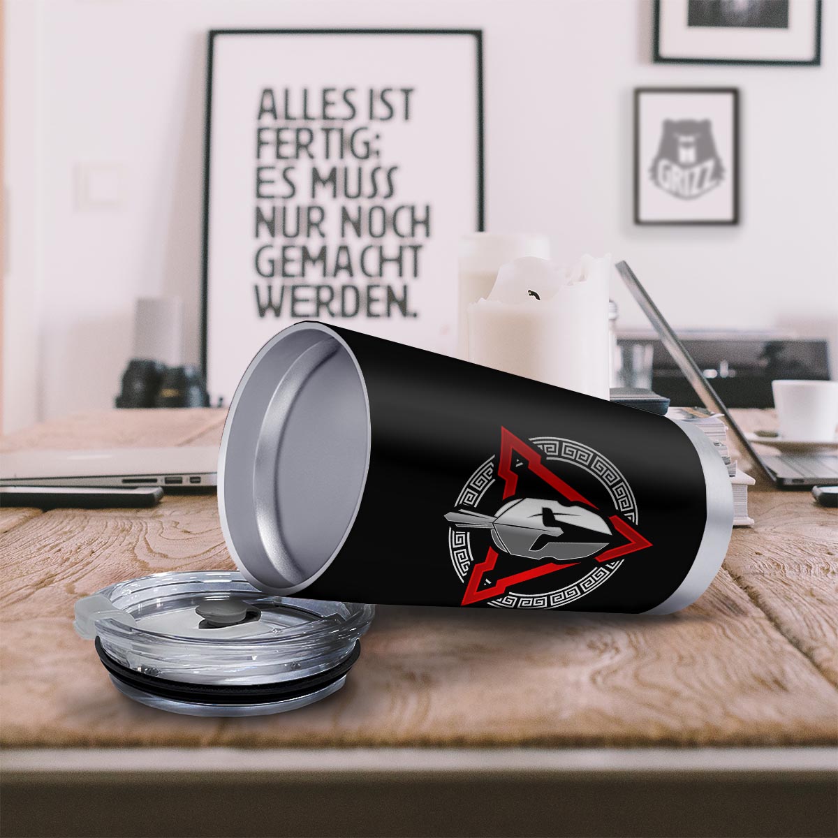 Spartan Red And White Print Tumbler-grizzshop