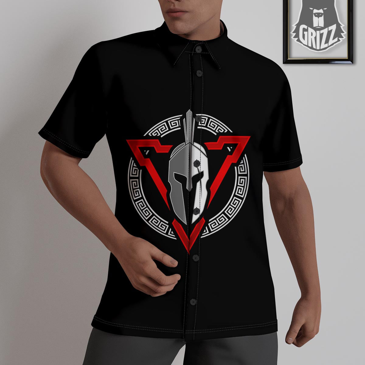 Spartan Red And White Print Untucked Shirts-grizzshop