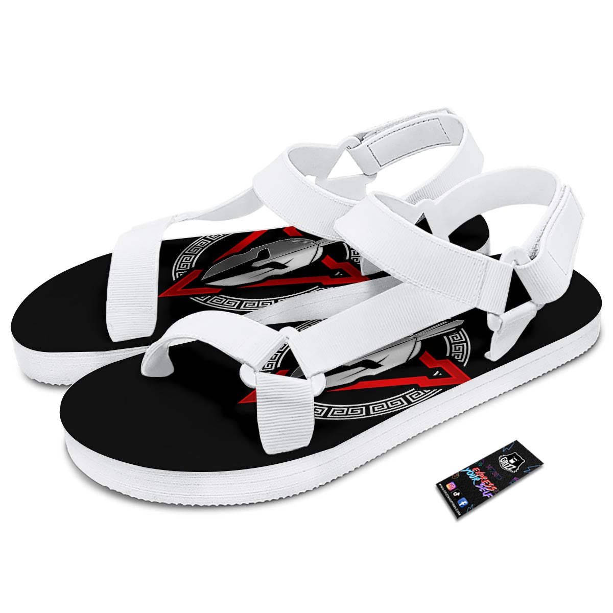 Spartan Red And White Print White Open Toe Sandals-grizzshop
