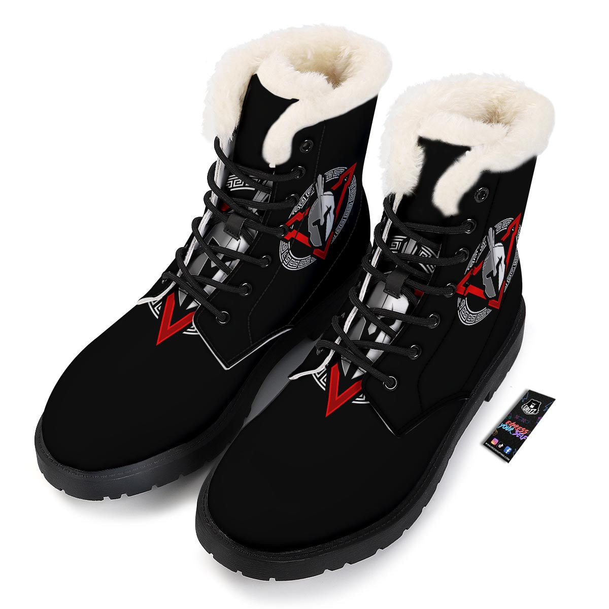 Spartan Red And White Print Winter Boots-grizzshop
